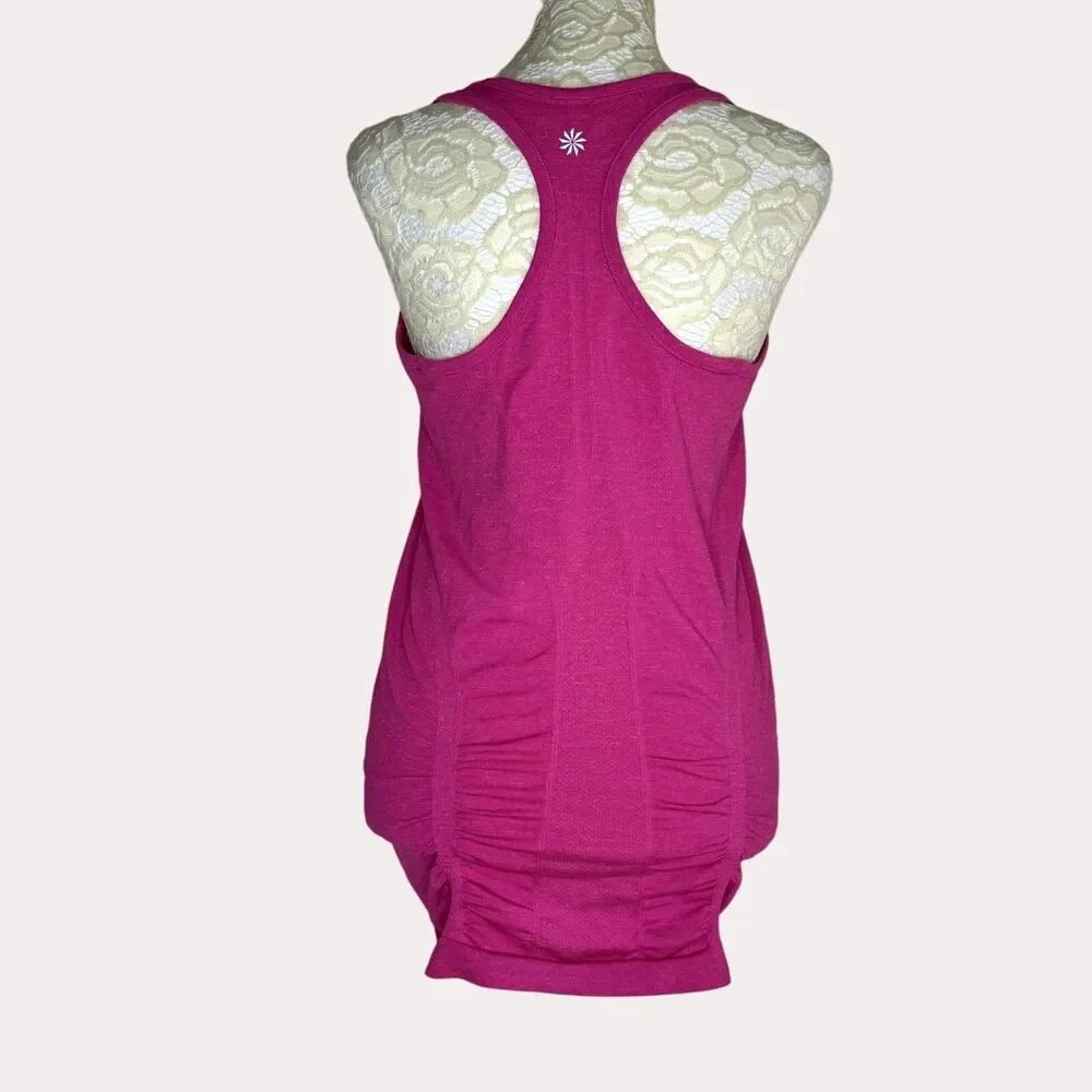 Athleta Ruched Racerback Stretch Knit Tank Top Athleisure Marled Pink S